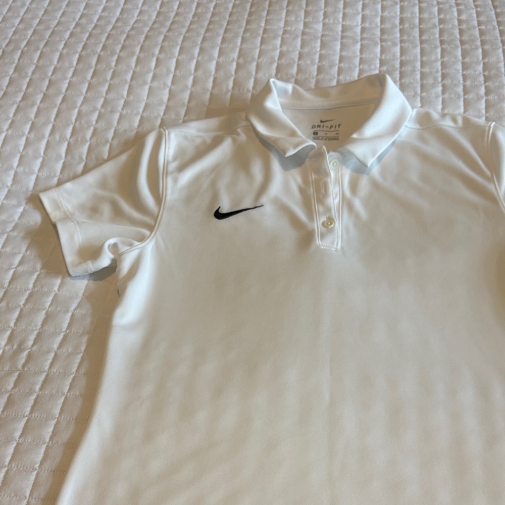 Nike Women’s Dri-FIT White Polo with Black Swoosh